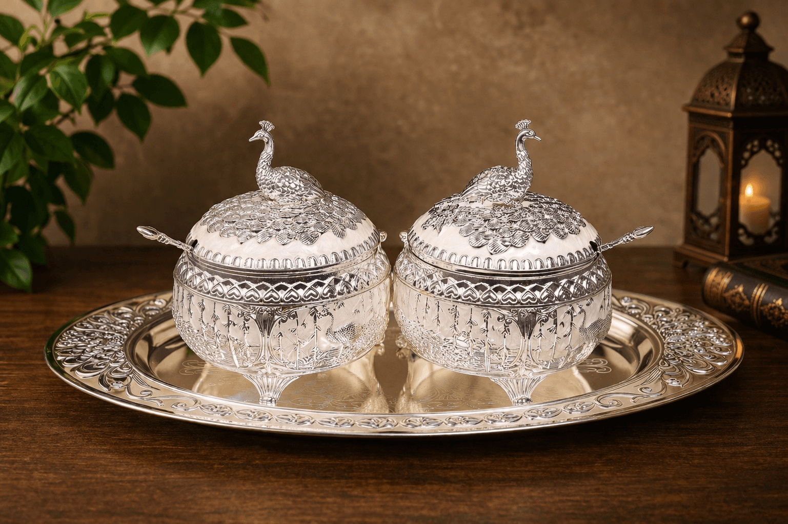 PEACOCK JAR TRAY SET