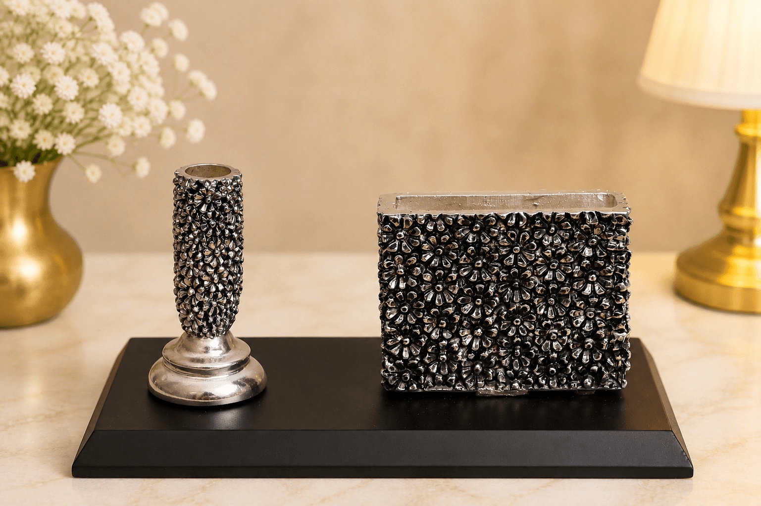 FLORAL DESK PEN STAND & CARD HOLDER
