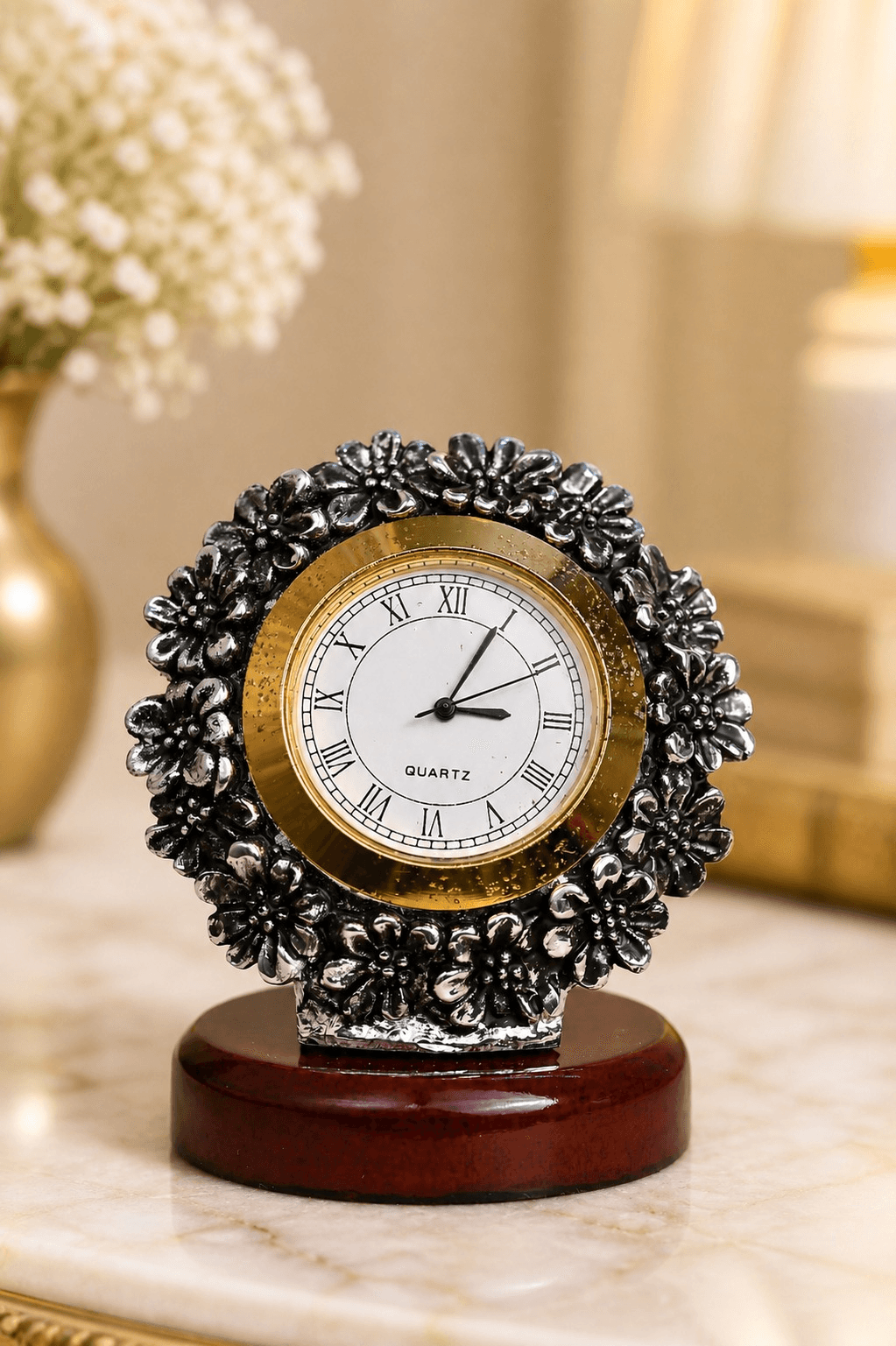 ORNATE FLORAL TABLE CLOCK