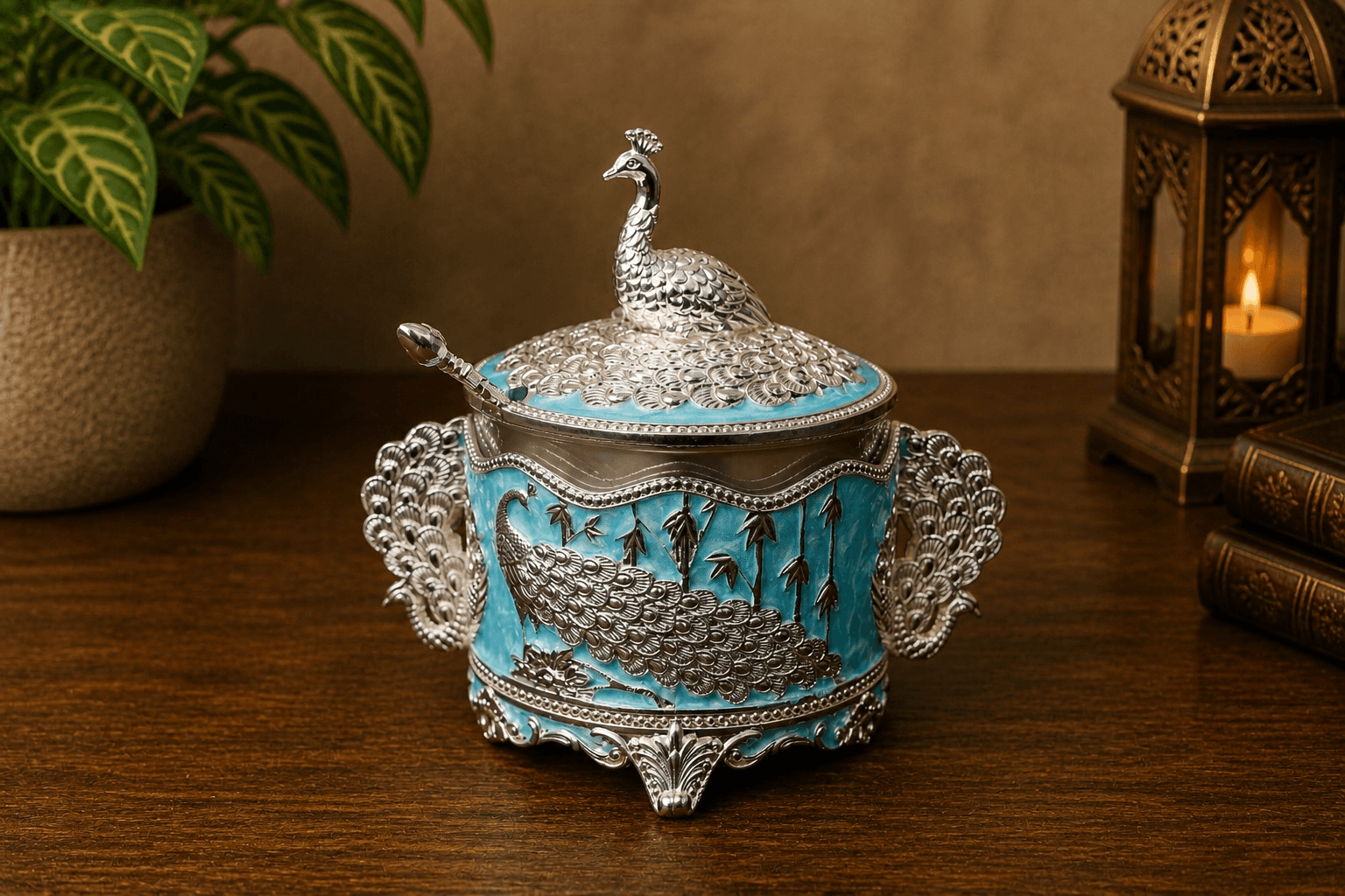 BLUE PEACOCK MUKHWAS JAR