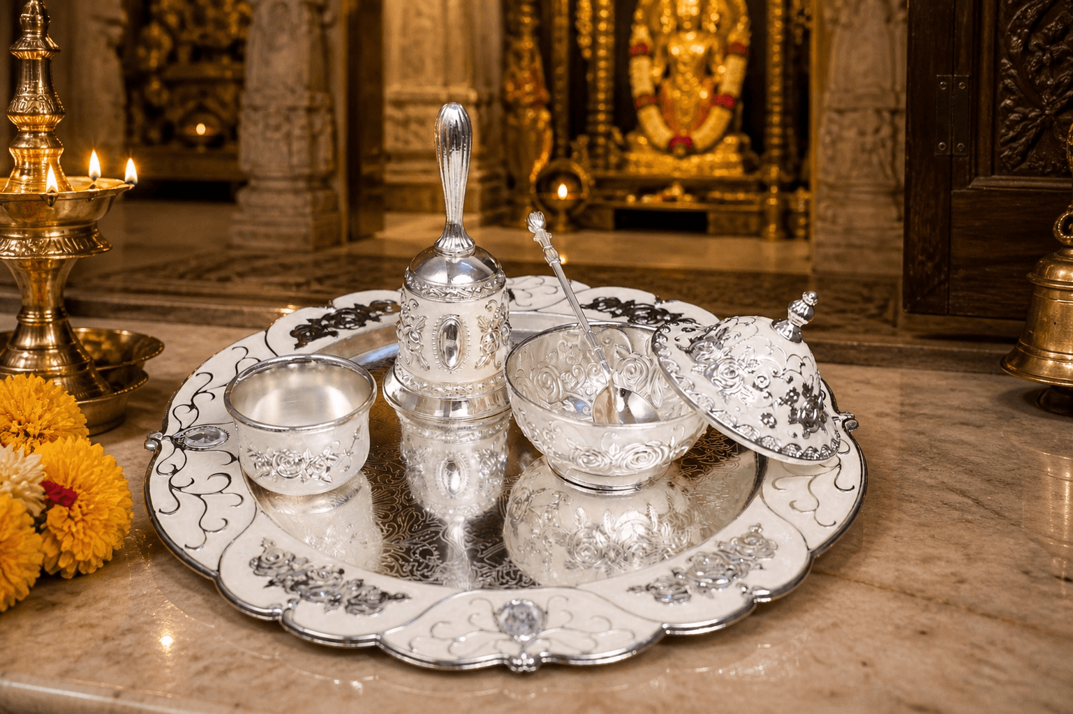 PURE SILVER POOJA THALI