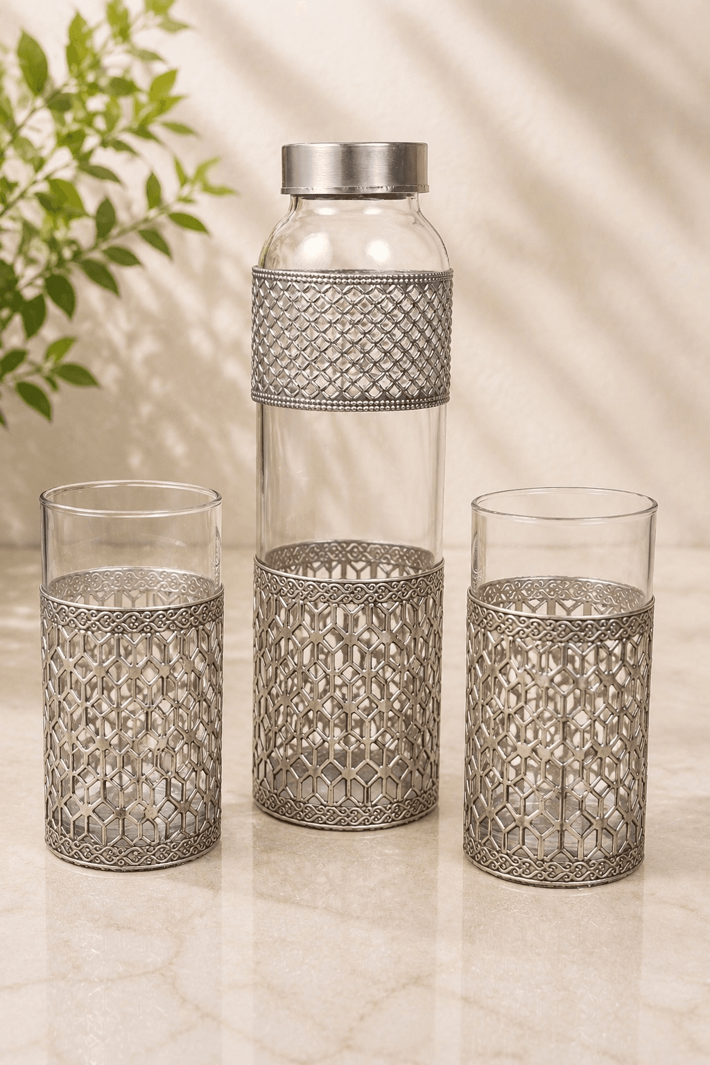 SILVER FILIGREE BOTTLE SET